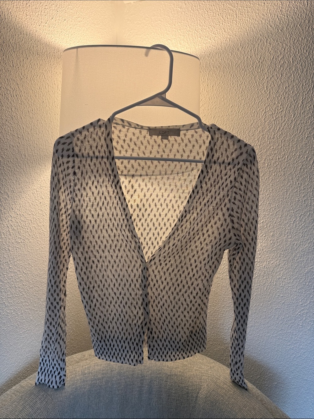 LOFT White and Black Patterned V-neck Cardigan